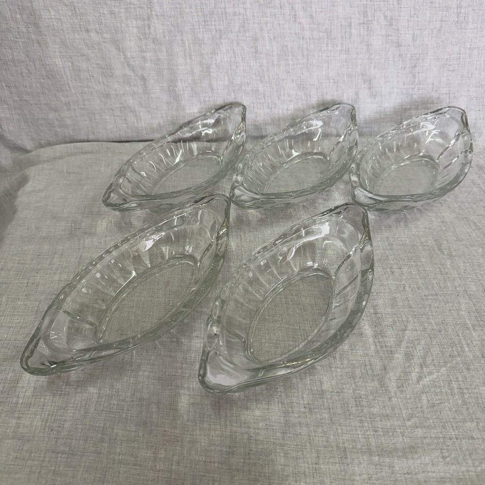 Set 5 Vintage Libbey Clear Glass Banana Split Boat Dishes 2710 Relish Ice Cream